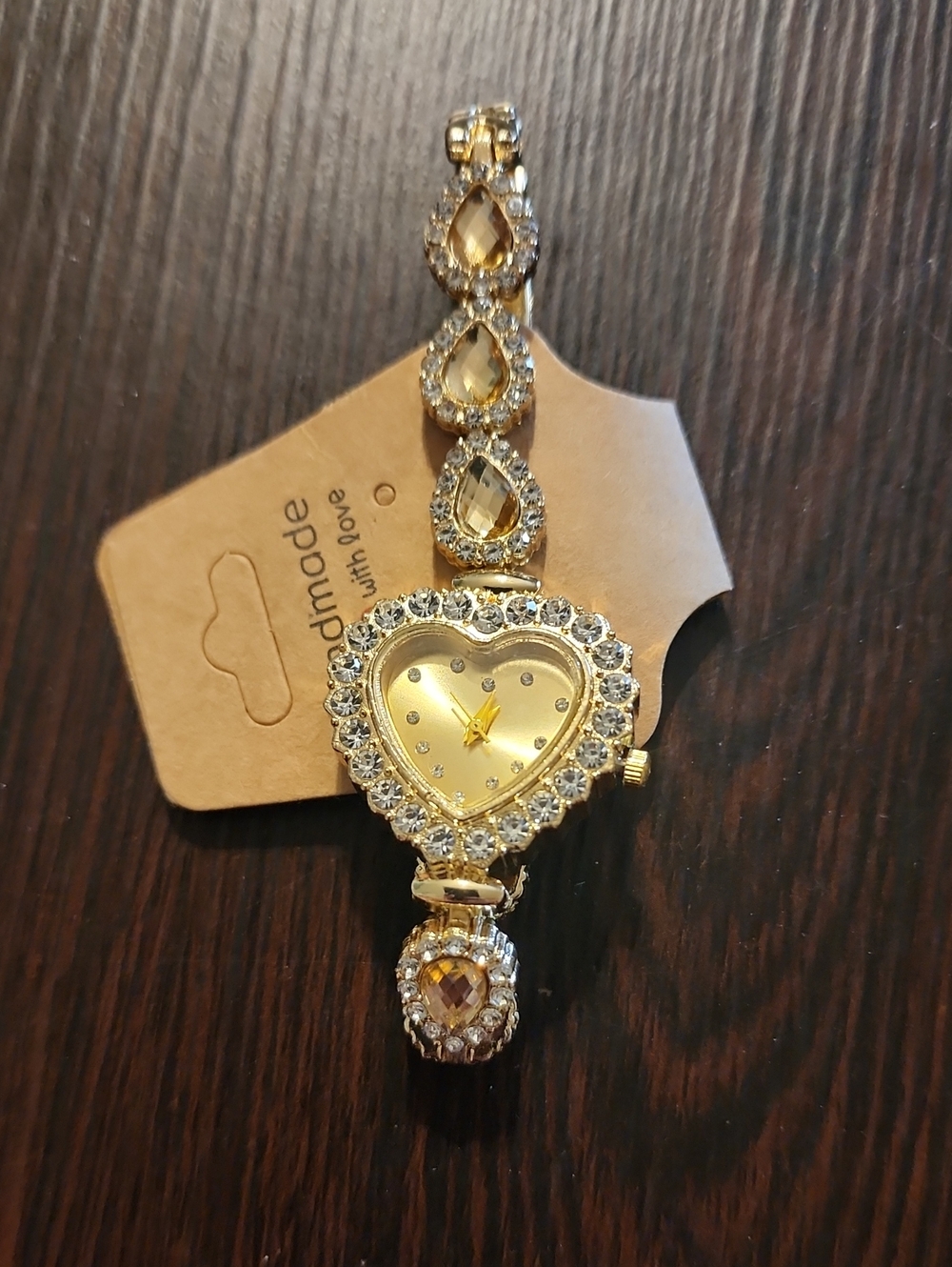 Gold Heart Crystal Bracelet Watch - Unbranded